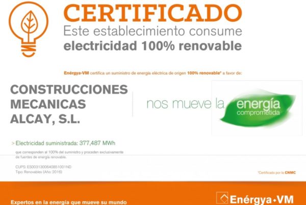 Construcciones Mecánicas Alcay consome 100% de eletricidade renovável