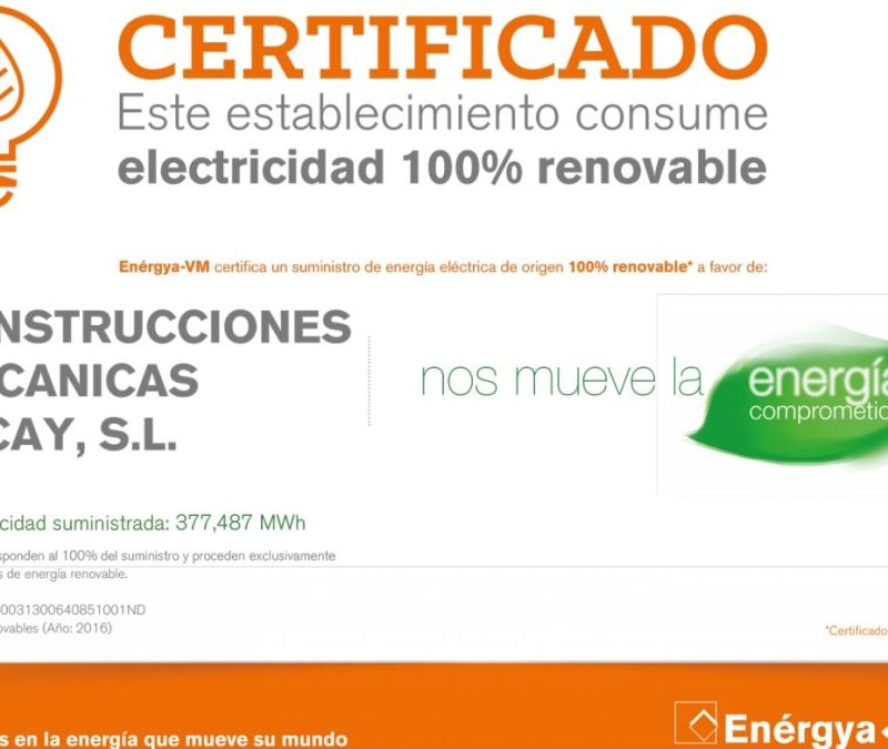 Construcciones Mecánicas Alcay consome 100% de eletricidade renovável