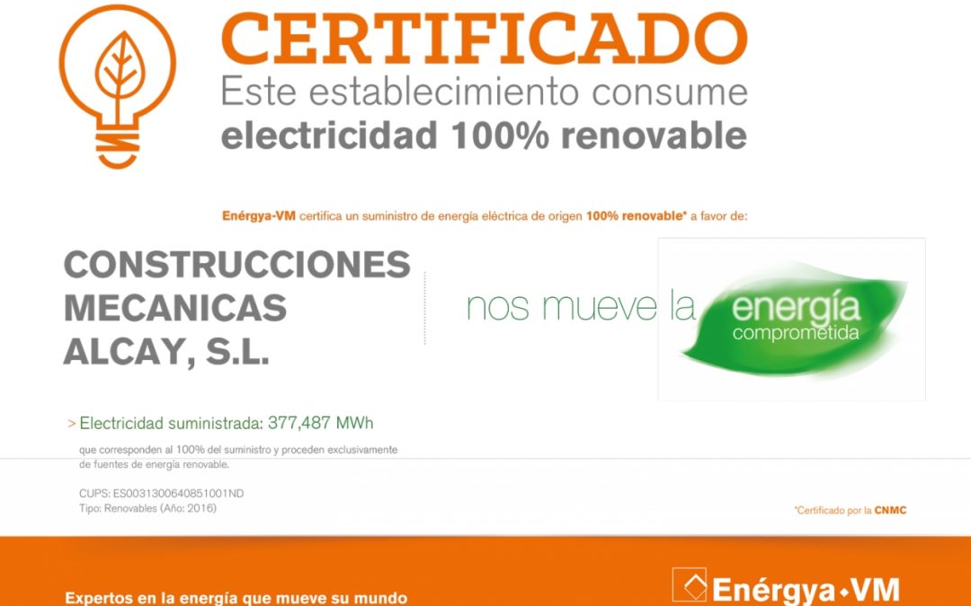 Construcciones Mecánicas Alcay consome 100% de eletricidade renovável